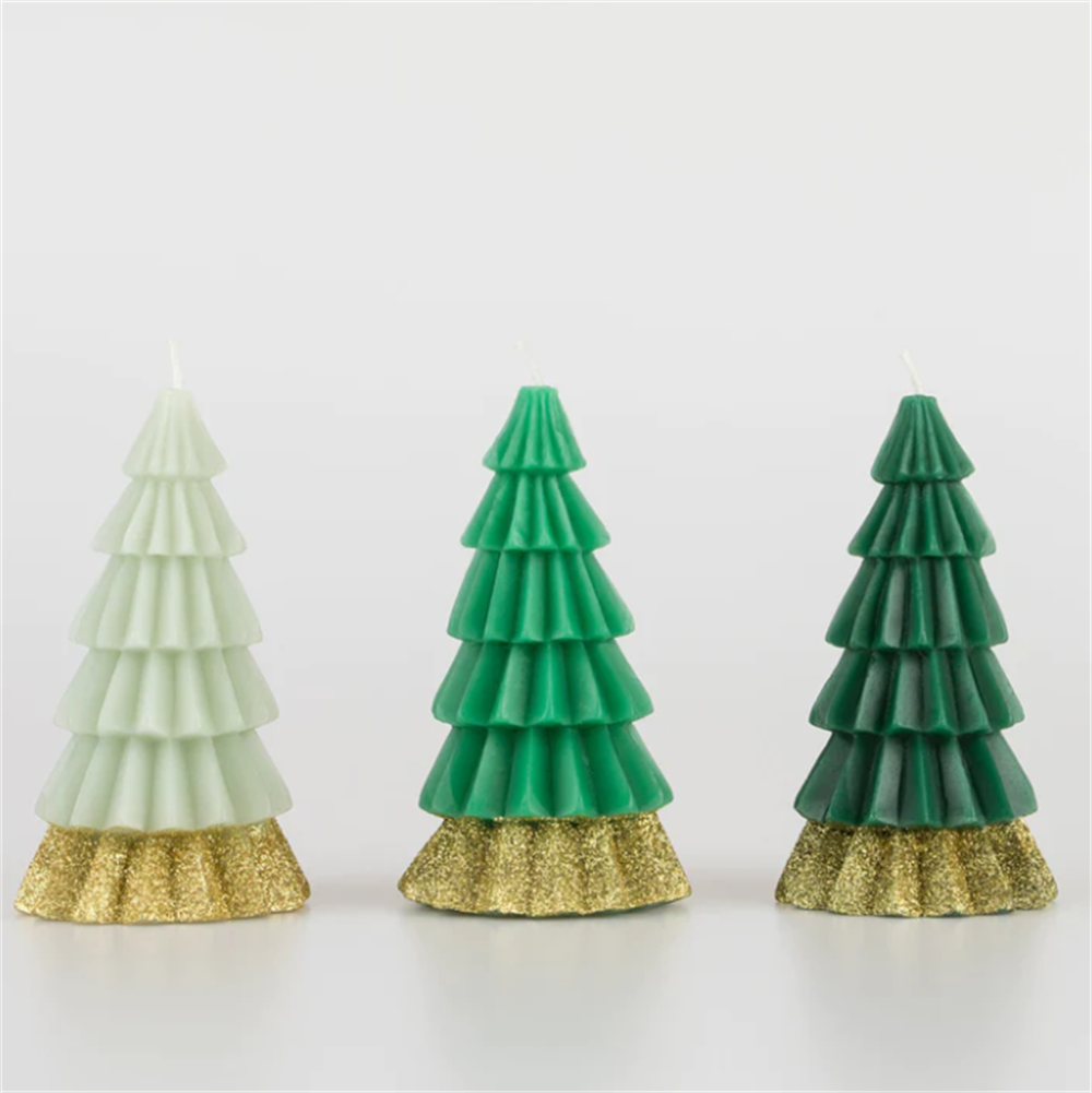 Meri Meri - Green Tree Candles - Yeşil Ağaç Mumlar (3lü)
