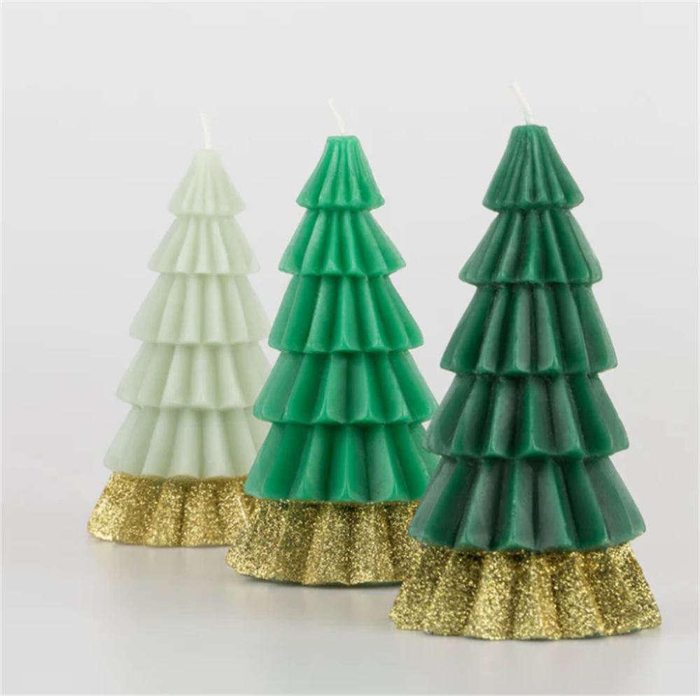 Meri Meri - Green Tree Candles - Yeşil Ağaç Mumlar (3lü)