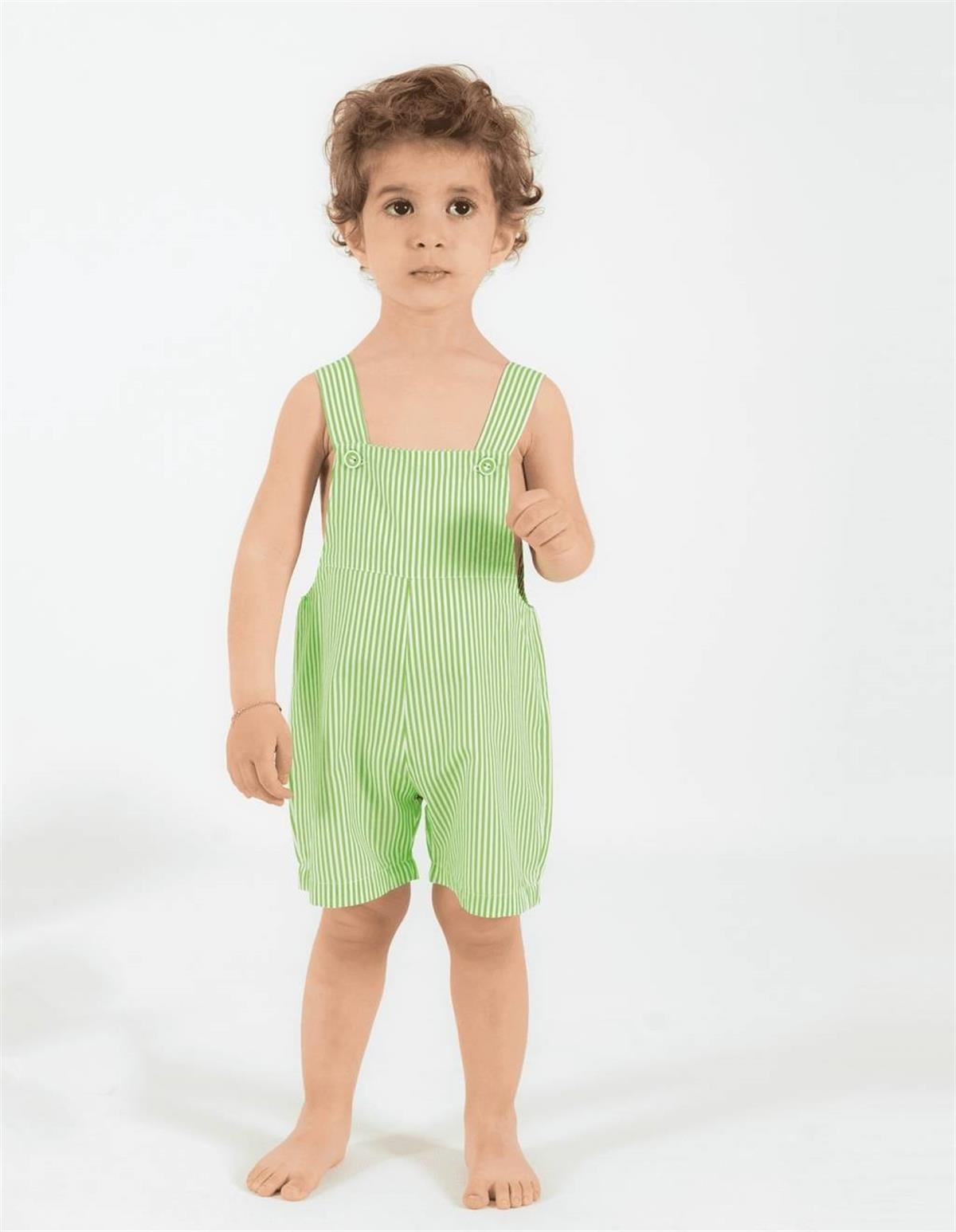 Yeşil Çizgili Şort Tulum