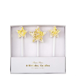 Meri Meri - Gold Glitter Star Candles - Altın Simli Yıldız Mumlar - 6lı