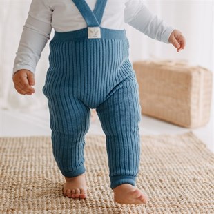 Askılı Organik Triko Bebek Taytı - Indigo