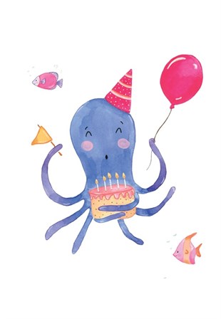Birthday Kid Octopus (çerçevesiz)