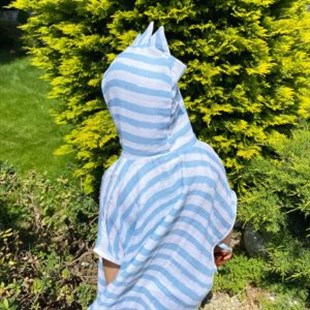 Blue Stripes Başlıklı Müslin Panço