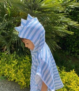 Blue Stripes Başlıklı Müslin Panço