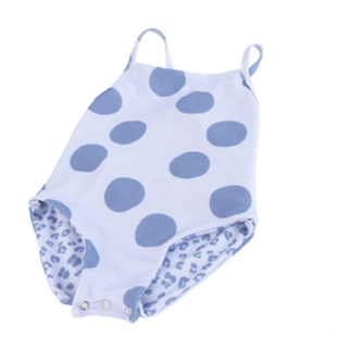 Çift Taraflı Kız Çocuk Mayo Lila Leopar & Puantiye