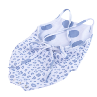 Çift Taraflı Kız Çocuk Mayo Lila Leopar & Puantiye