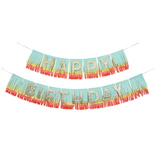 Meri Meri - Rainbow Happy Birthday Fringe Garland - Happy Birthday Gökkuşağı Püsküllü Asılan Süs