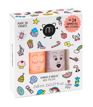 Nailmatic Set- 2 adet Su Bazlı Oje + Nail Sticker  (Flamingo+Polly)