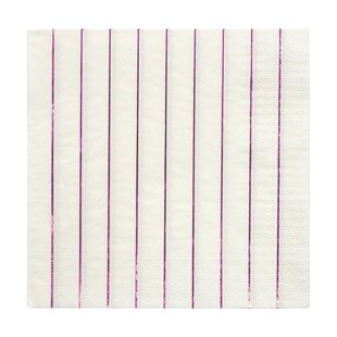 Meri Meri - Metallic Pink Stripe Napkins - Metalik Pembe Çizgili Peçeteler - L - 16lı