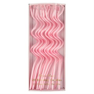 Meri Meri - Pink Swirly Candles - Pembe Kıvrımlı Mumlar - 20li