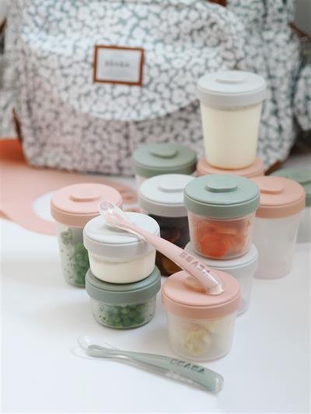 12li Saklama Kabı ve Silikon Kaşık Seti (1.yaş) Pink and Grey Lids