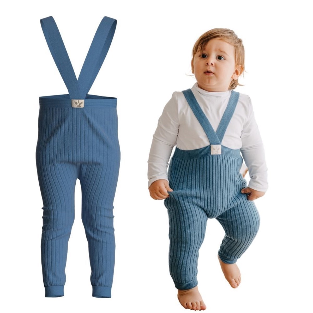 Askılı Organik Triko Bebek Taytı - Indigo