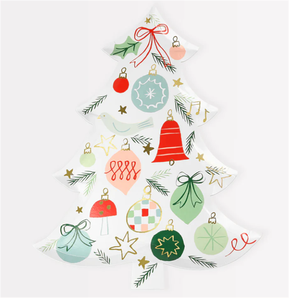 Meri Meri - Festive Pattern Tree Plates - Yeni Yıl Ağacı Tabaklar (8'li)