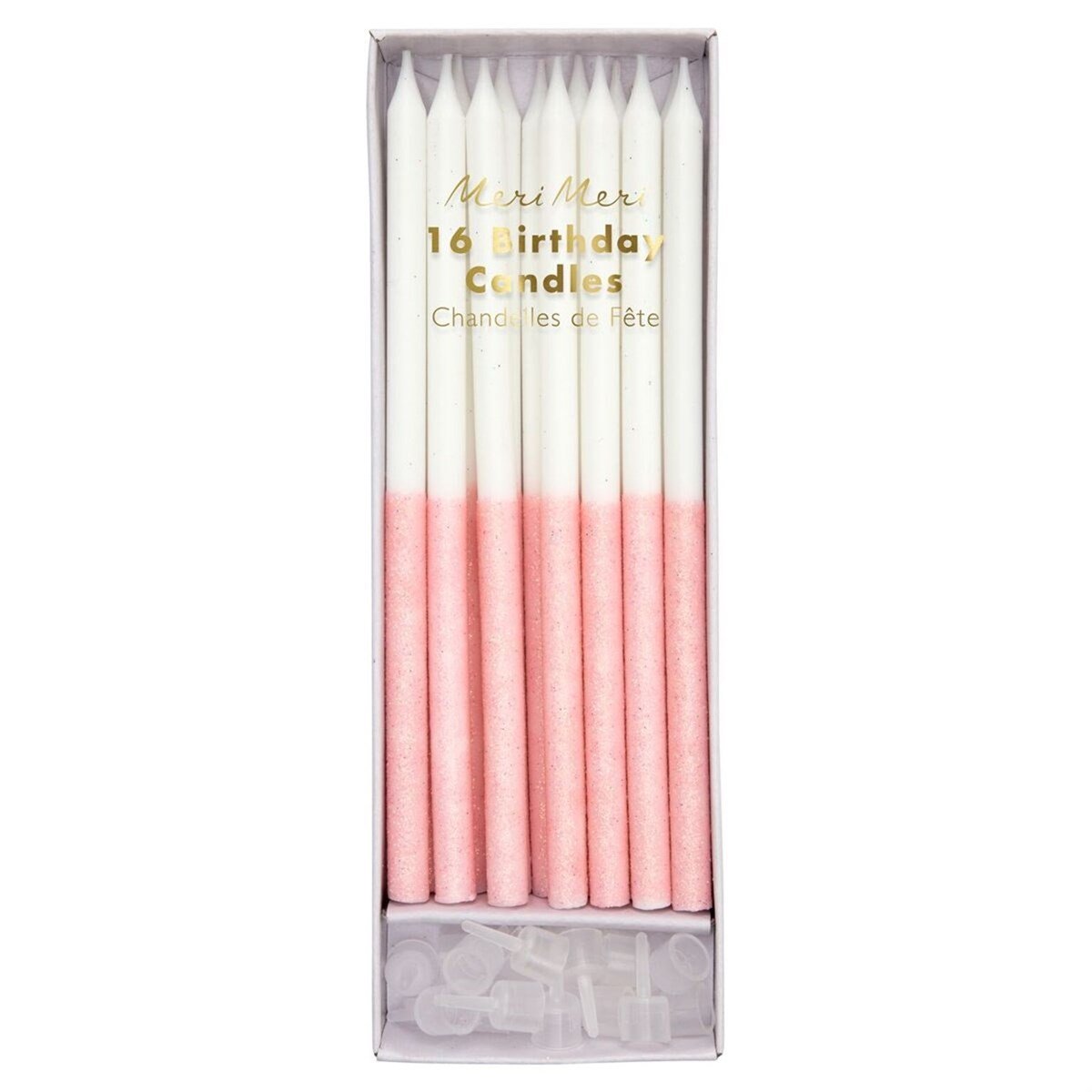 Meri Meri - Pale Pink Glitter Dipped Candles - Açık Pembe Simli Mumlar
