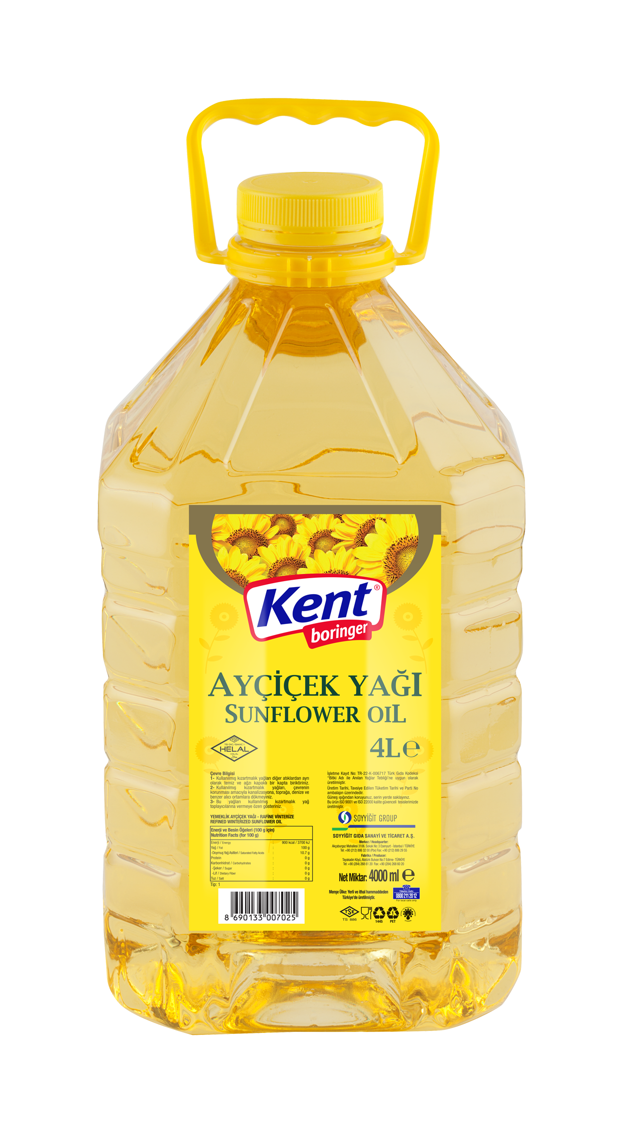 KB Ayçiçek Yağı (Dar Ağız, Köşeli)4 LT.
