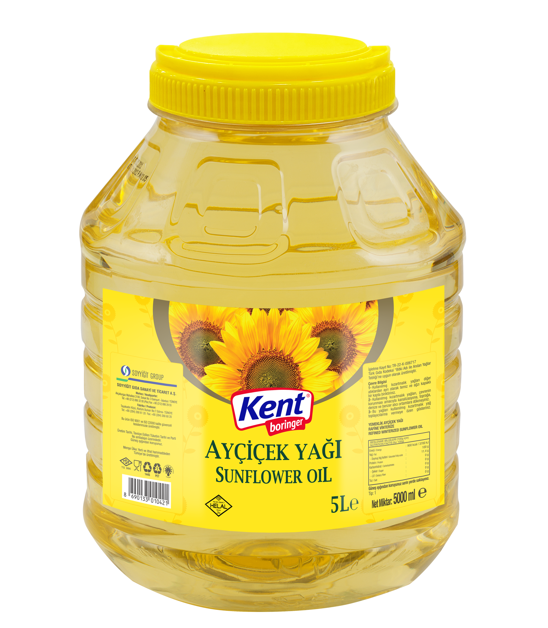 Kent Boringer Ayçiçek Yağı (Geniş Ağız) Pet 5Lt.
