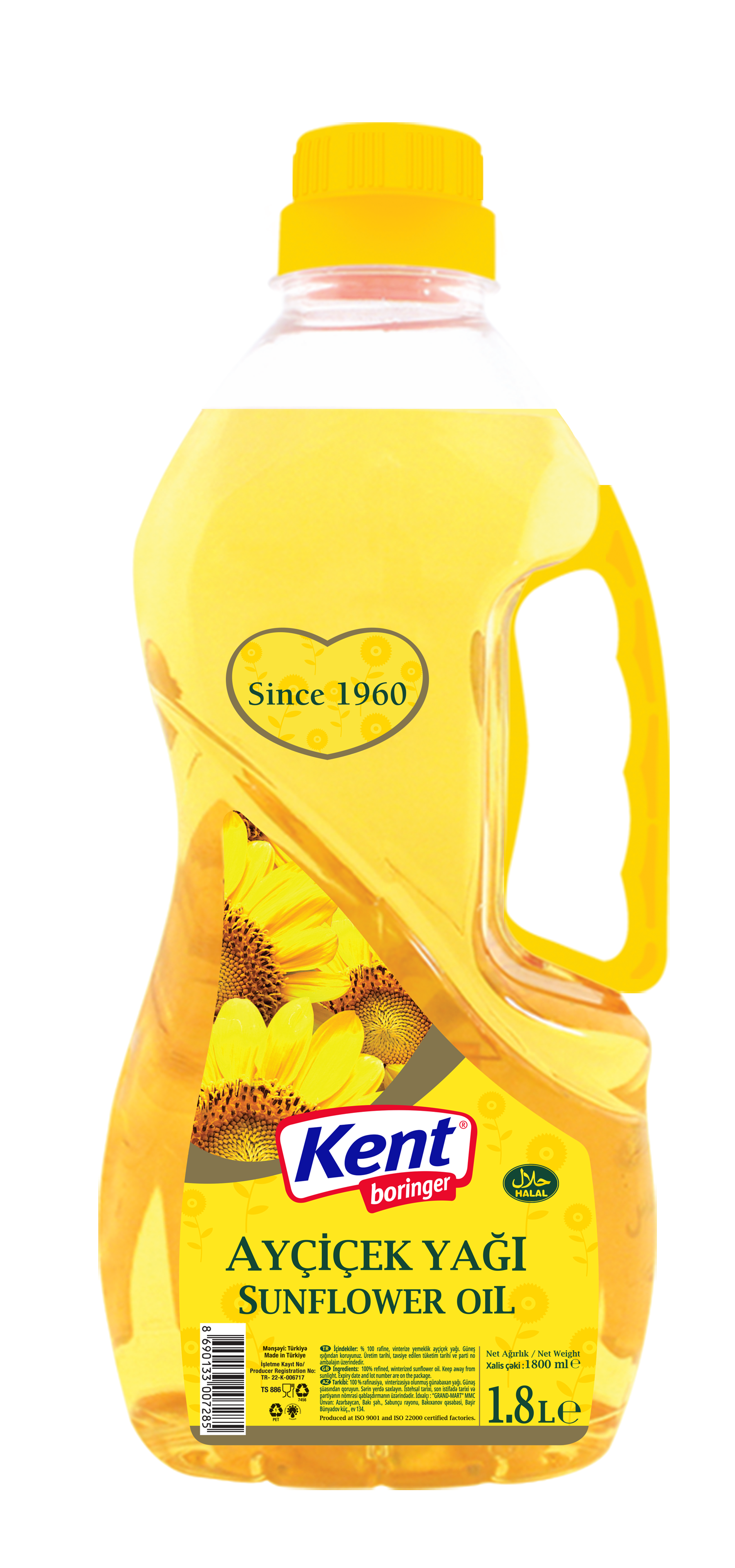 Kent Boringer Ayçiçek Yağı ( Kulplu) Pet 1,8 Lt.