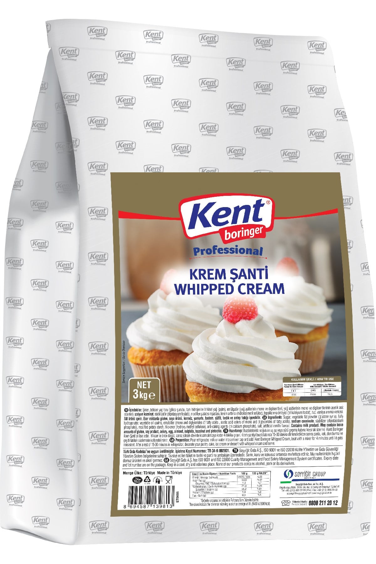 Kent Boringer Krem Şanti Sade 3 Kg