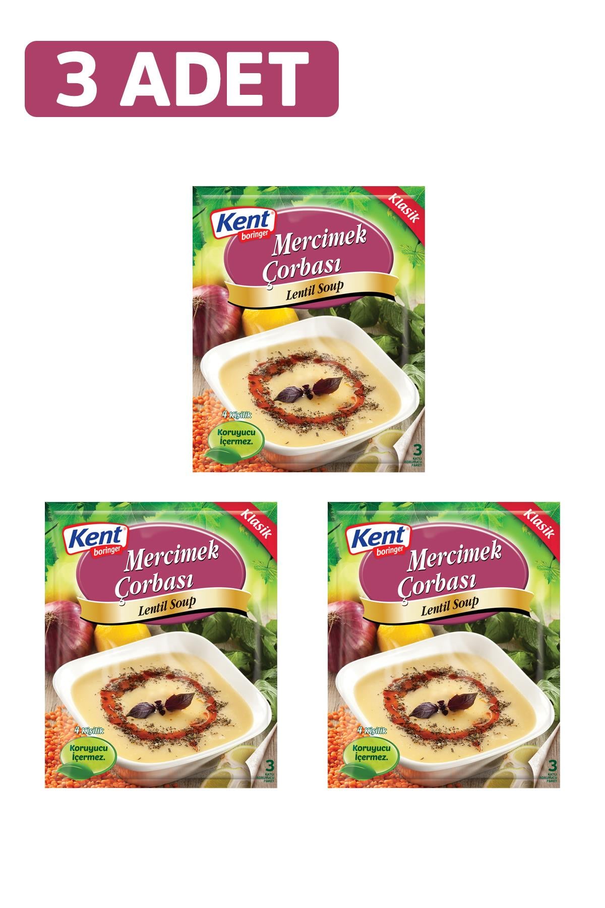 Kent Boringer Mercimek Çorbası 76 Gr 3'lü