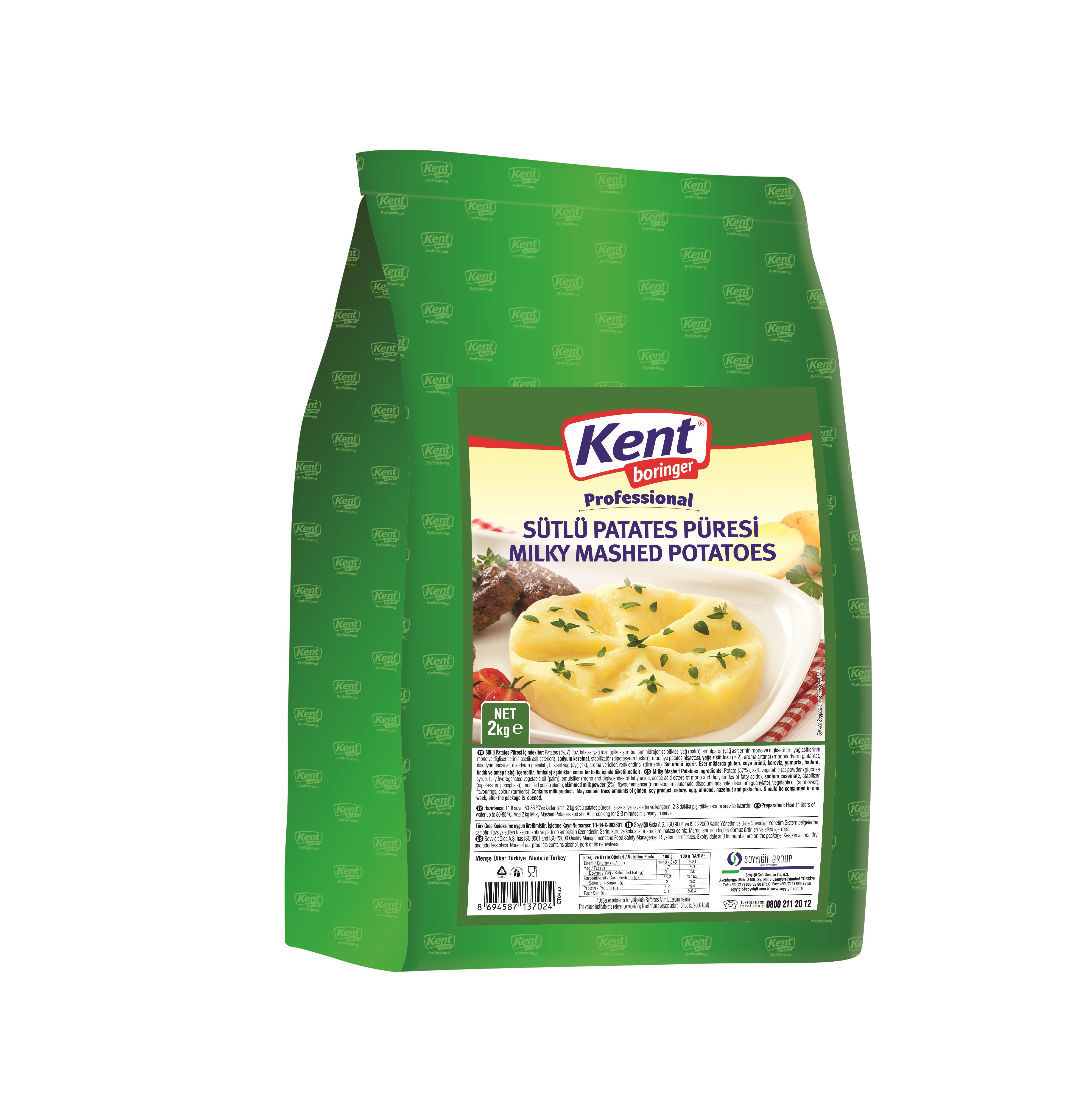 Kent Boringer  Professional Sütlü Patates Püresi 2 Kg