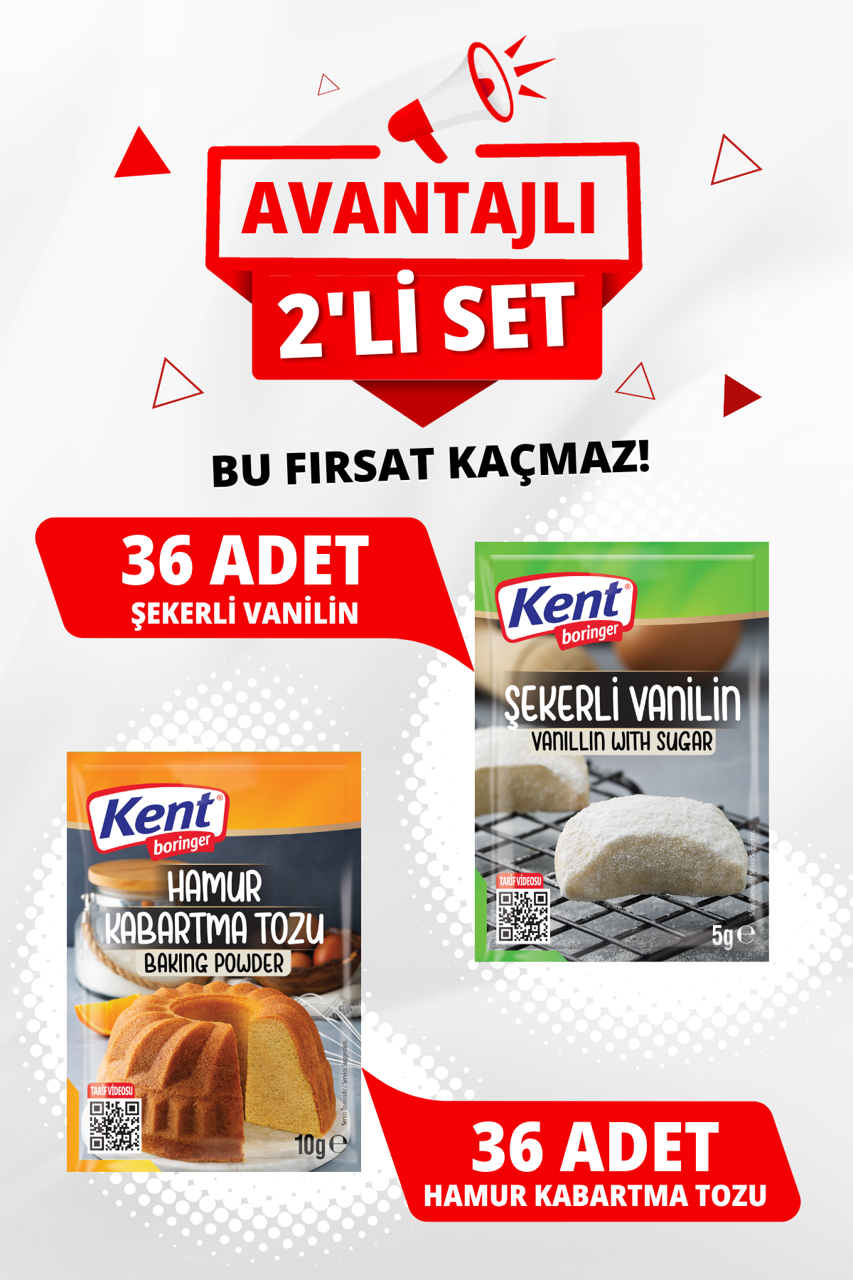 Pasta/Kek Yardımcıları Avantajlı 2'li Set(5gr 36 Ad. Hamur Kabartma Tozu-5gr 36 Ad. Şekerli Vanilin)