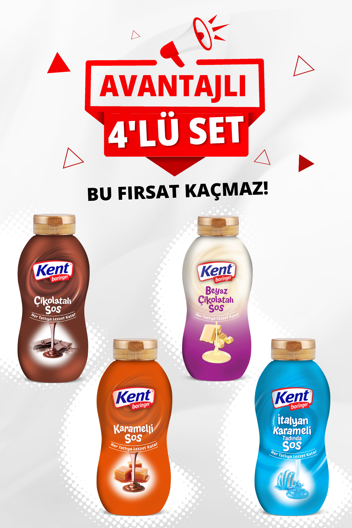 Topping Sos 4'lü Avantajlı Elips Set (Çikolatalı-Karamelli-Beyaz Çikalatalı-İtalyan Karamelli)