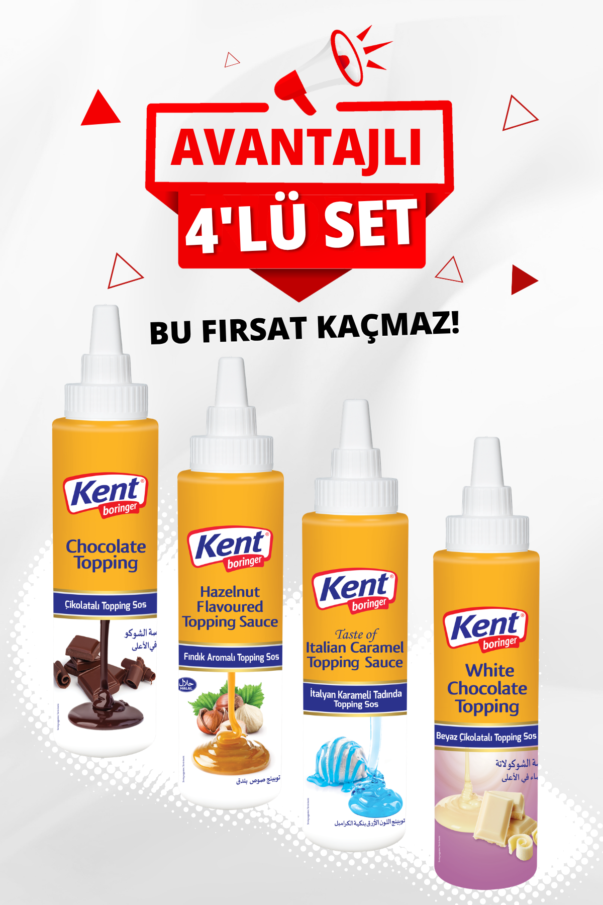 Topping Sos 4'lü Avantajlı Set (Çikolatalı-Fındıklı-İtalyan Karameli-Beyaz Çikolata) 750Gr X4