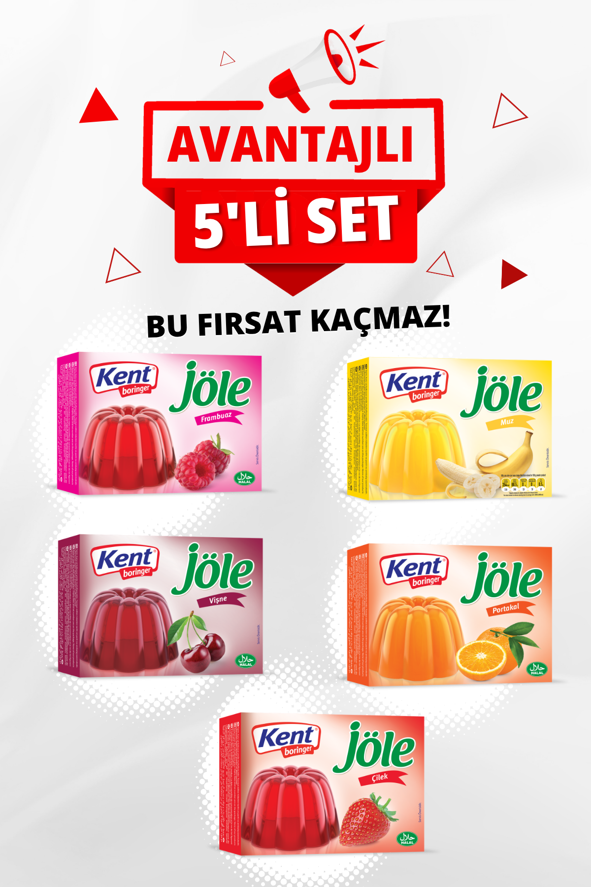 Jöle Avantajlı 5'li Set (Frambuaz-Muz-Vişne-Portakal-Çilek)