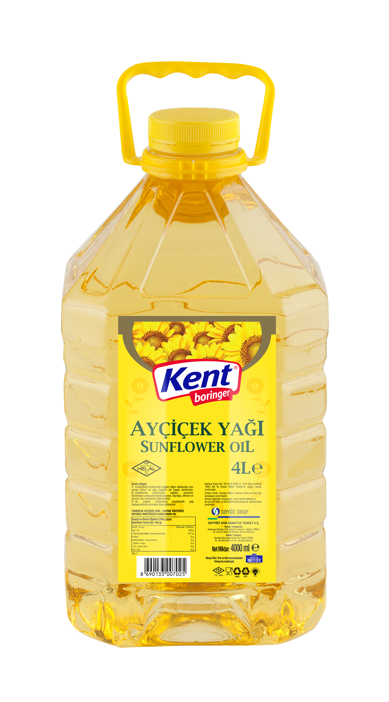 KB Ayçiçek Yağı (Dar Ağız, Köşeli)4 LT.