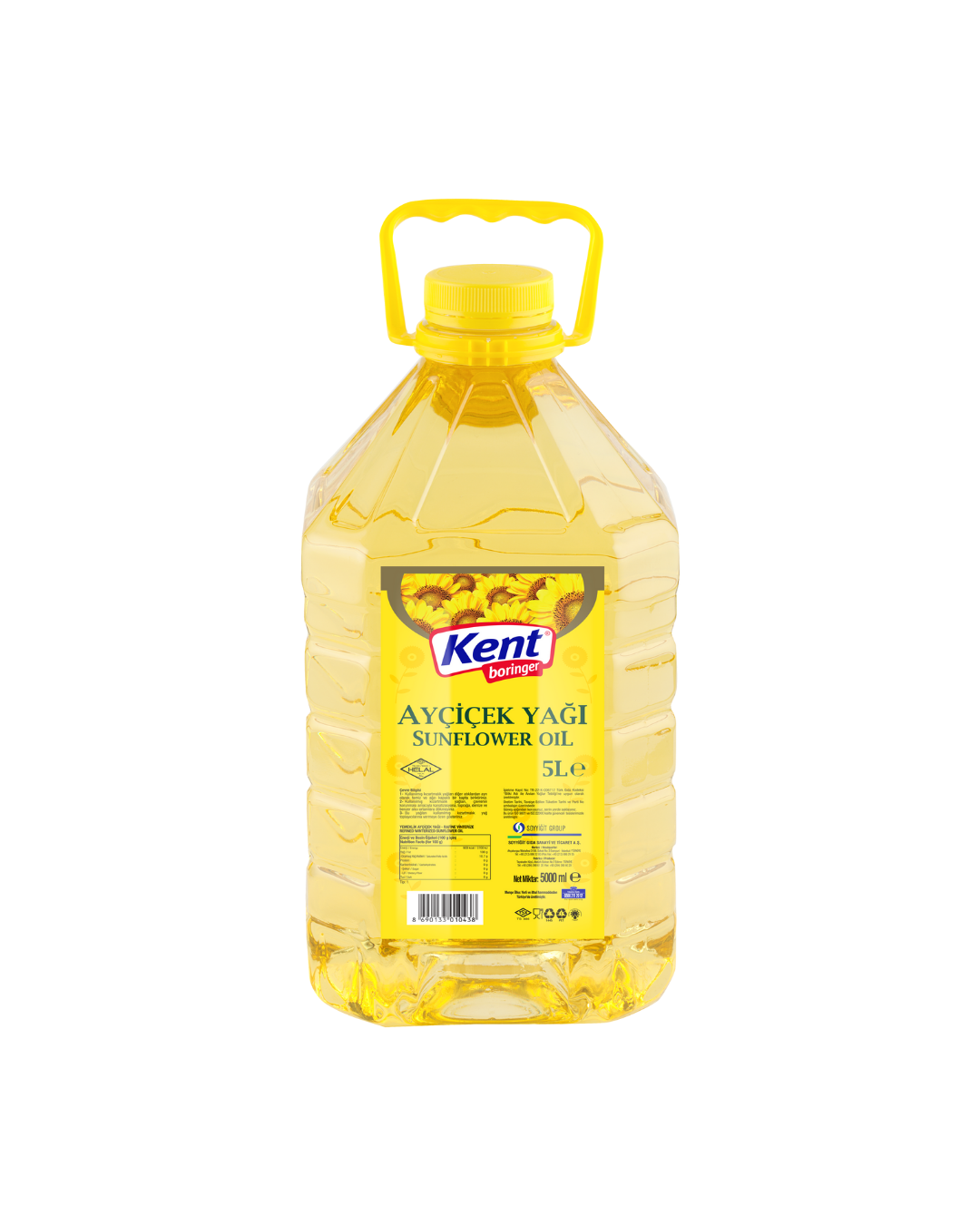 Kent Boringer Ayçiçek Yağı (Dar Ağız, Köşeli)5 lt.