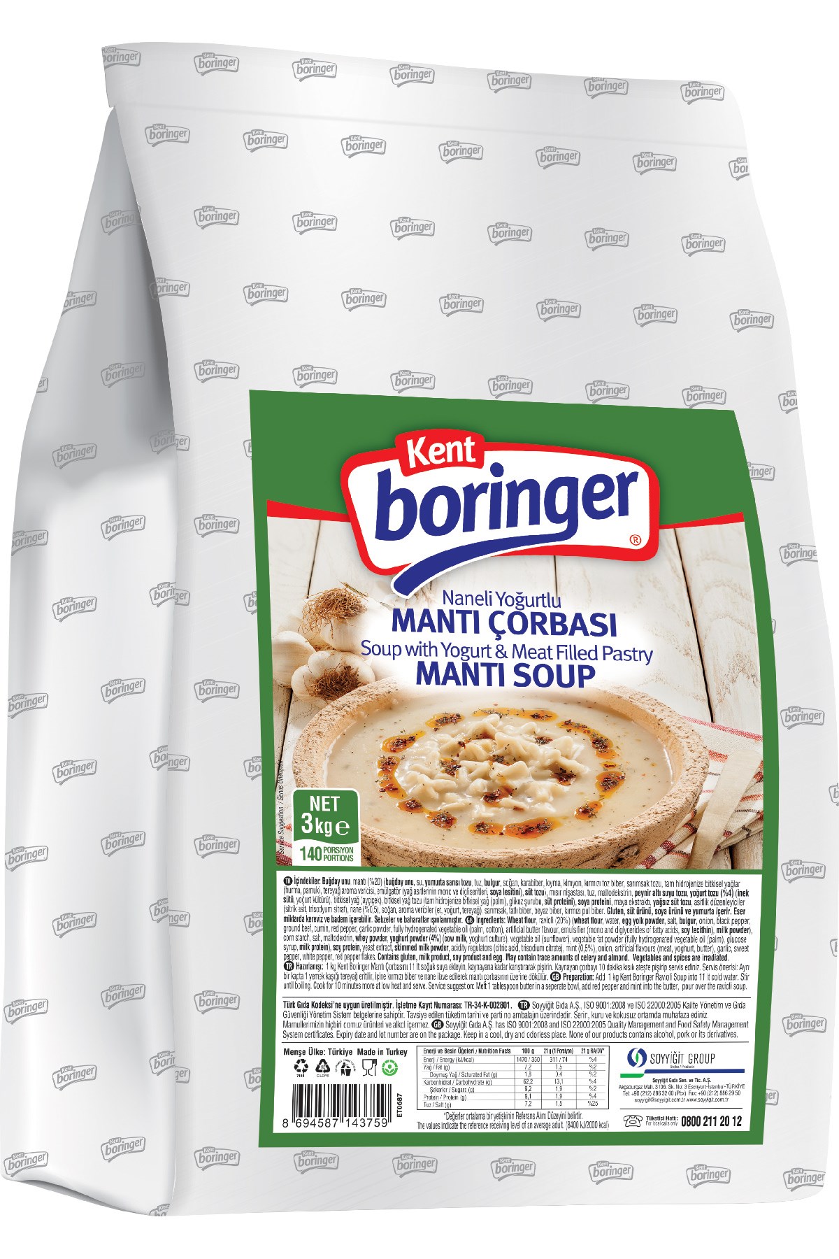 Kent Boringer Mantı Çorbası 3 Kg