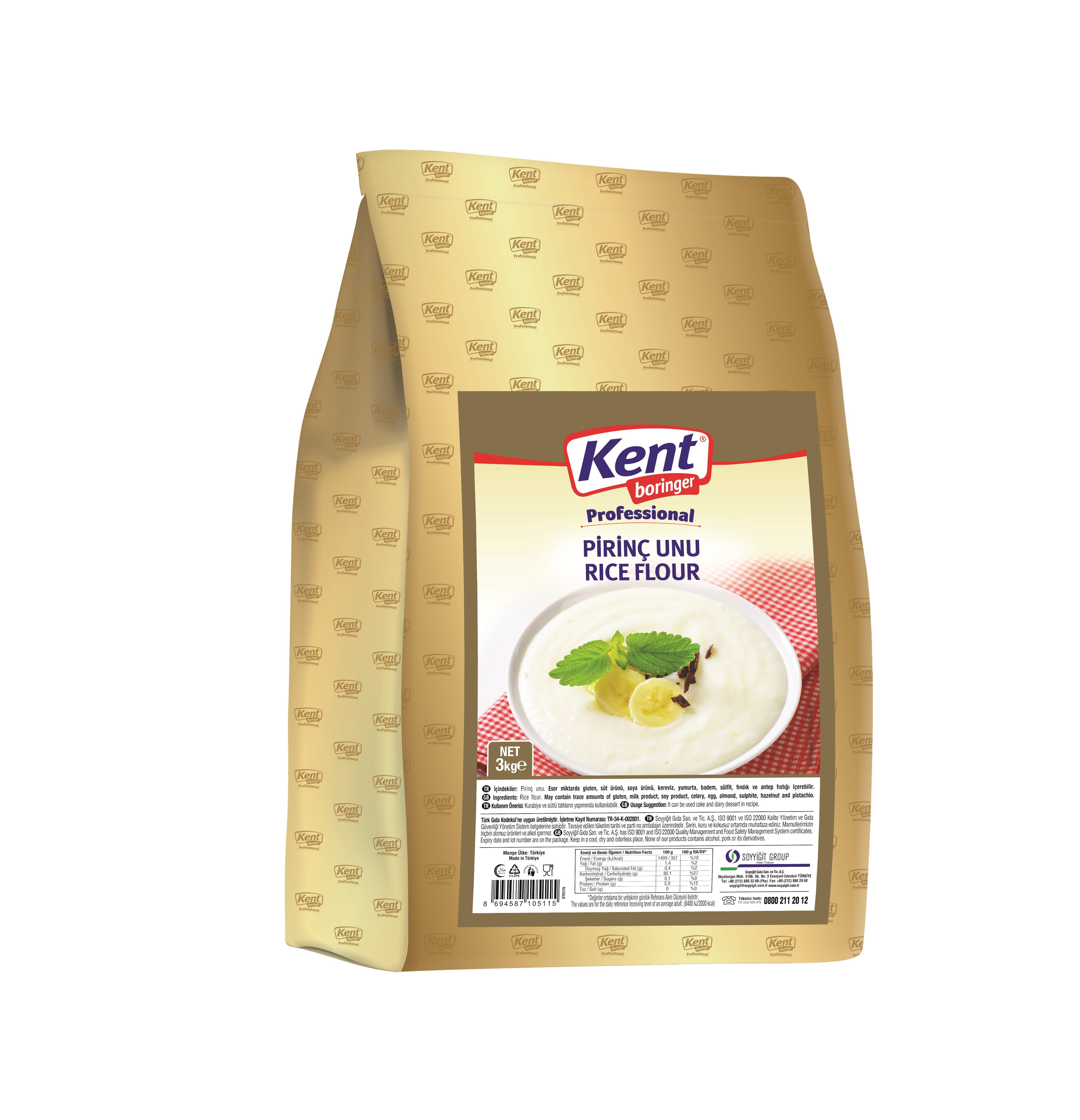 Kent Boringer  Professional Pirinç Unu 3 Kg