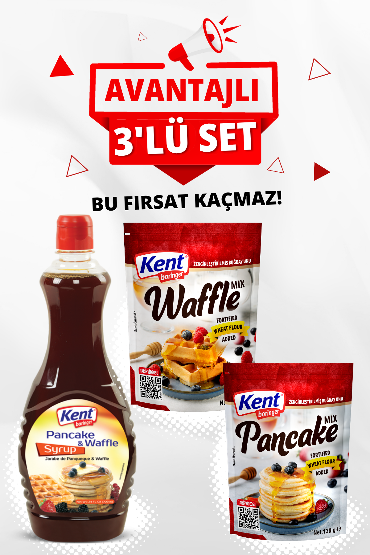 Pankek/Waffle Avantajlı 3'lü Seti (Pankek Akçaağaç 355ml-Waffle Mix-Pankek Mix)