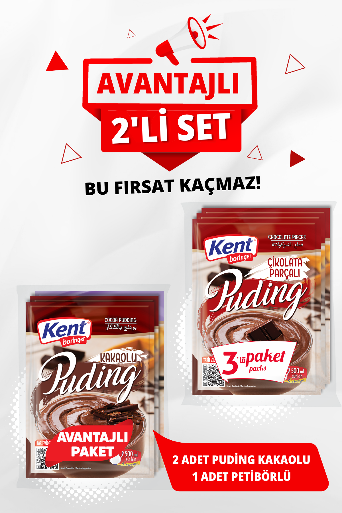 Puding Avantaj Seti (Kakaolu/Petibörlü Puding-Çikolata Parçacıklı Puding)