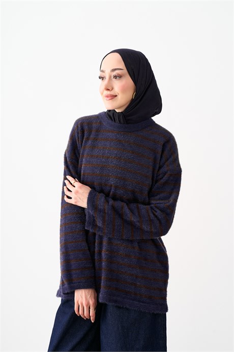 Çizgili Triko Tunik Lacivert