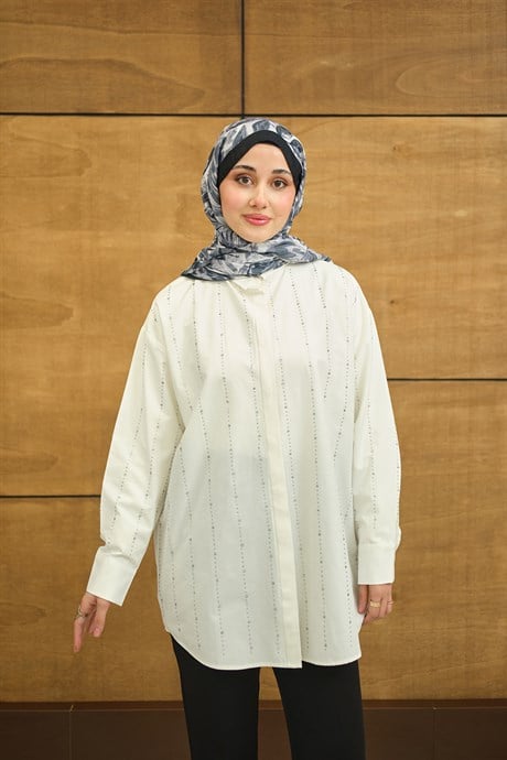 Gizli Düğmeli Ön taş Detay Regular Poplin Gömlek Beyaz