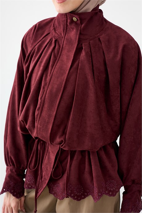 Süet Dik Yaka Ceket Bordo