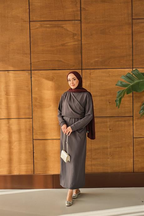 Önü Parça Detaylı Elbise Antrasit