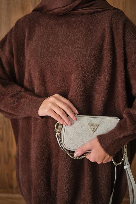 Oversize Kesim Peluş Kazak Kahverengi