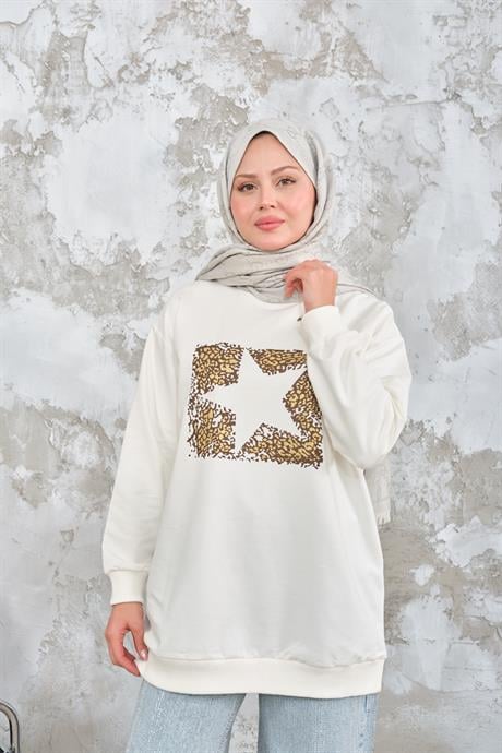 Yıldız Baskılı Sweat Beyaz