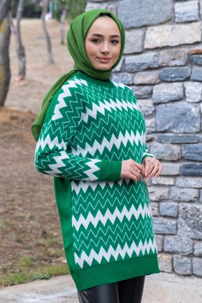 ZIKZAK DESEN TRIKO TUNIK YESIL