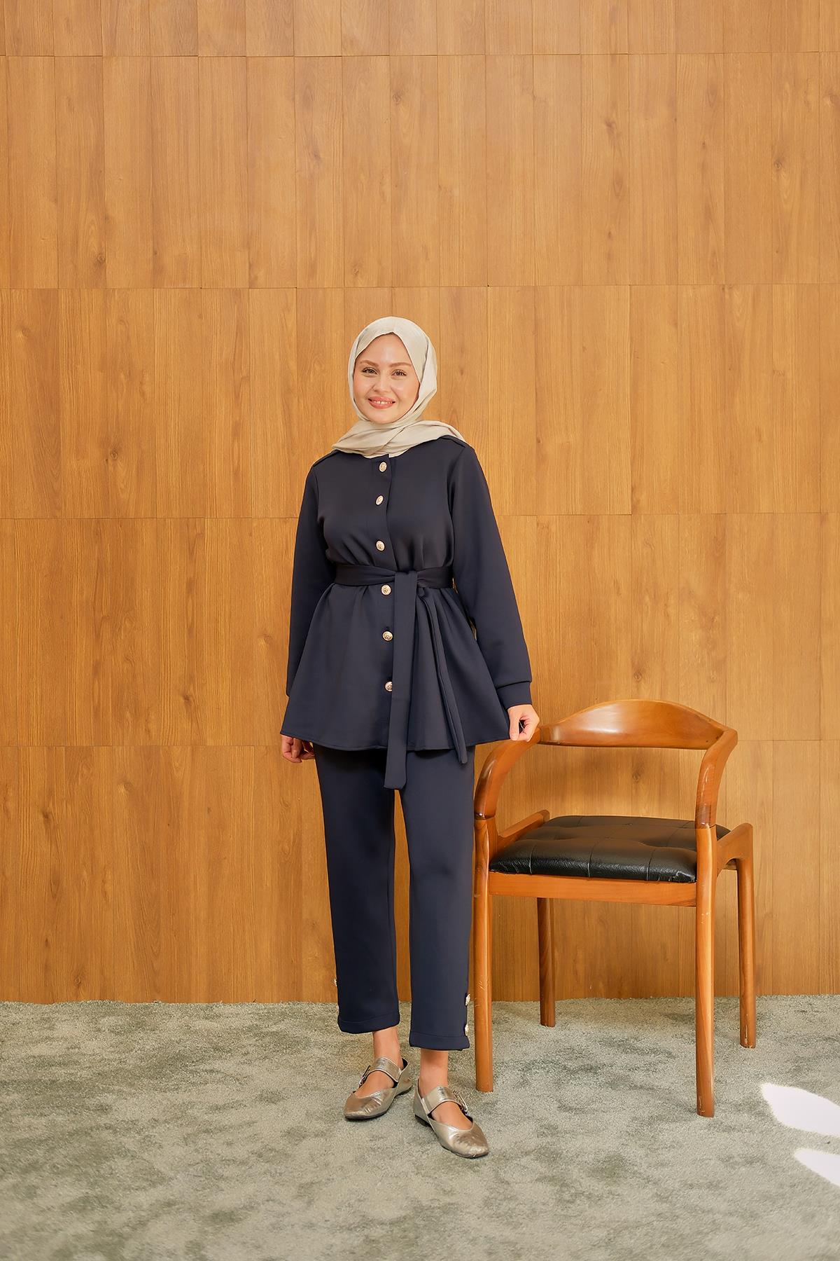 Apoletli Kemerli İkili Takım Lacivert