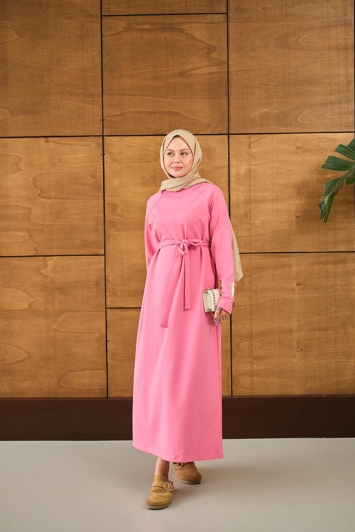 Arma Detay Elbise Pembe