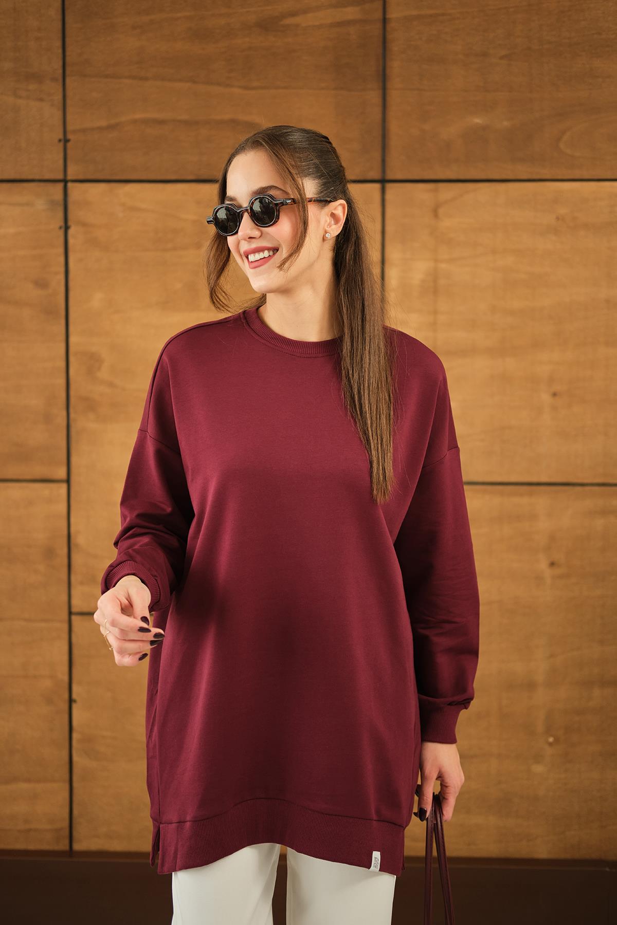 Arma Detay Oversize Tunik Bordo