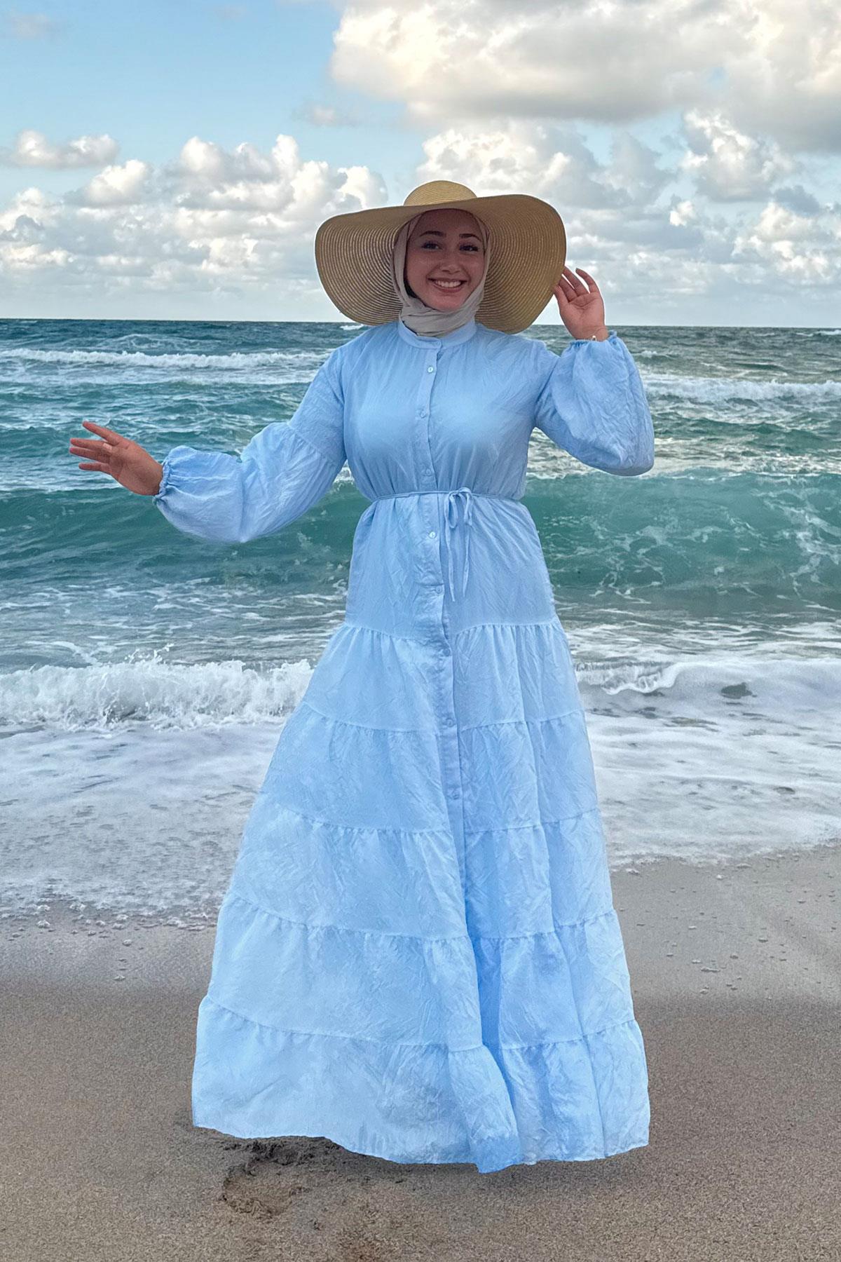 Astarlı Tül Elbise Açık Mavi