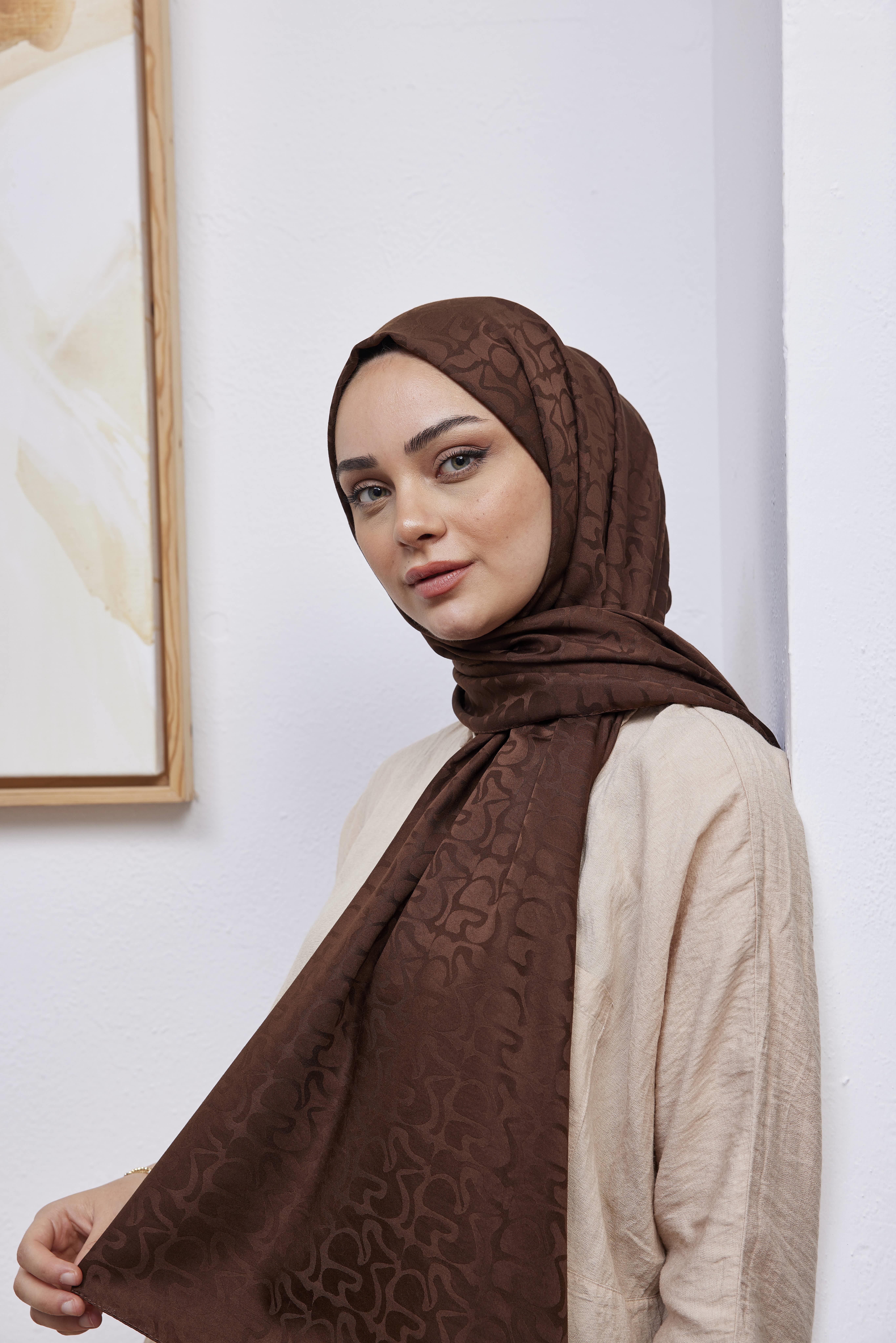 Aura Desen Jakar Şal Acı Kahve