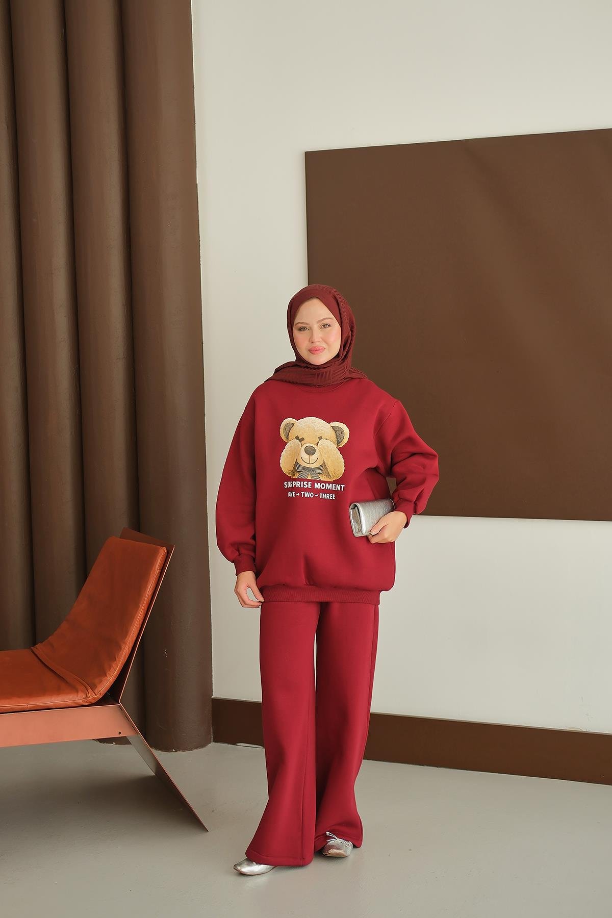 Ayıcık Baskılı Takım Bordo