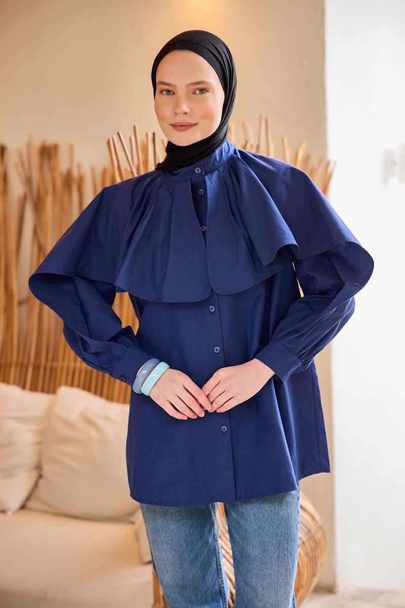 Balon Kol Çift Yaka Gömlek Lacivert