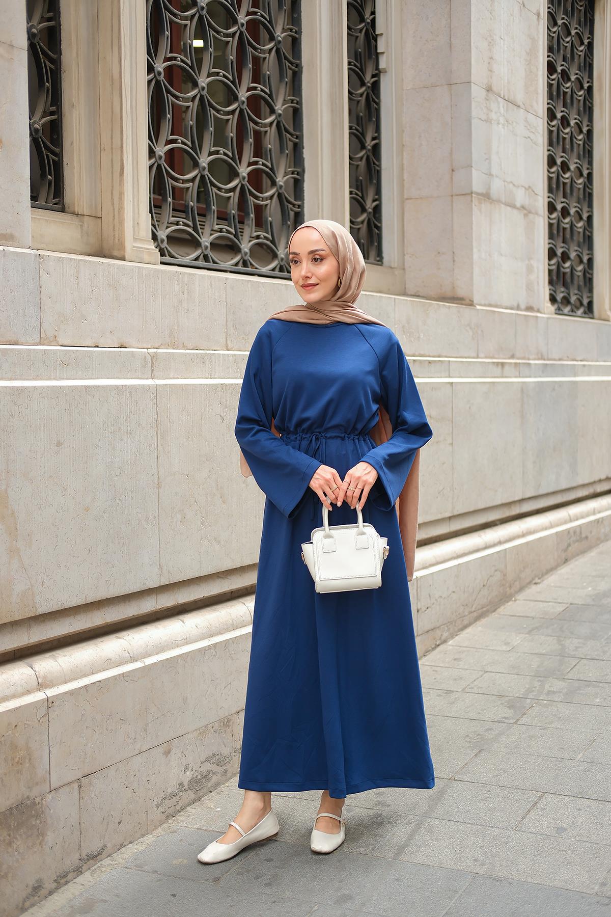 Bel Bağlama Detay Elbise Lacivert