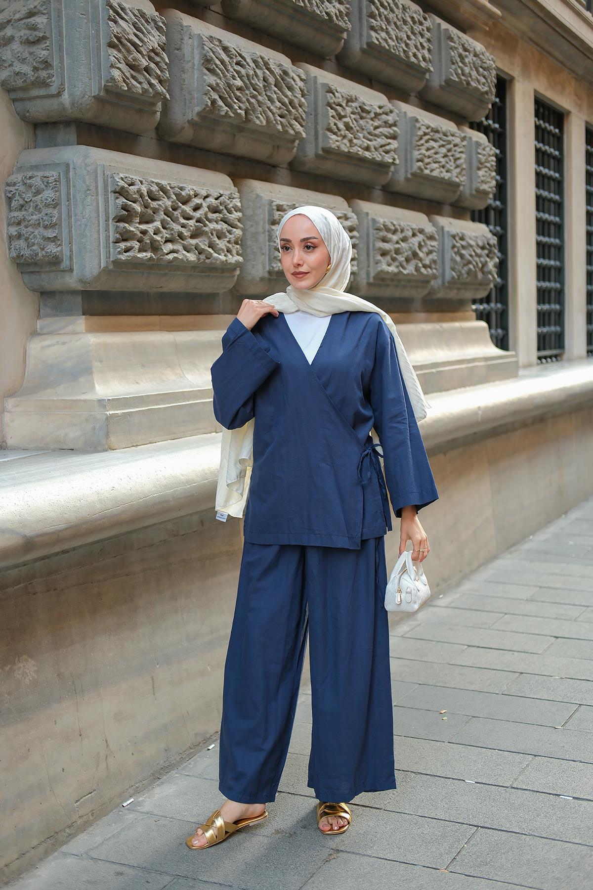 Bel Bağlama Detay İkili Takım Lacivert